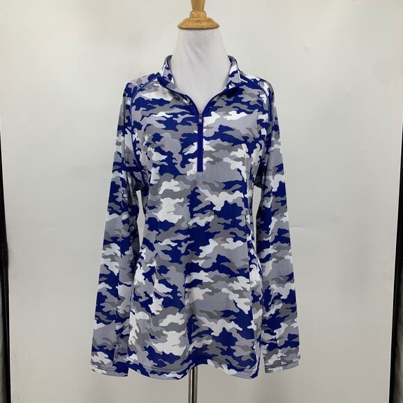 Taylor Jordan Top Womens XL Extra Large Blue Grey Camo Long Sleeve Mock Golf - Picture 2 of 13